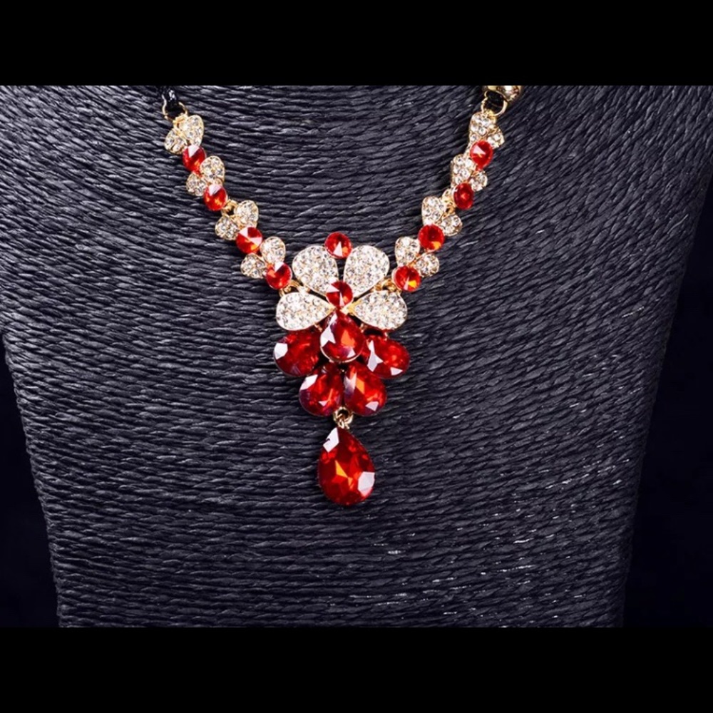 Ruby Red & Crystal Rhinestone Necklace - Picture 4 of 8
